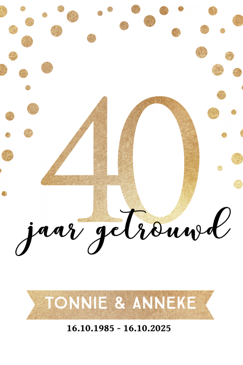 Ongebruikt 40-jarig huwelijk uitnodiging gouden confetti ZI-15