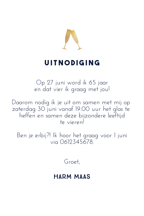 Wonderbaarlijk Uitnodiging 65 jaar verjaardag - Made for Moments BO-73