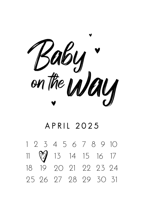Aankondiging zwangerschap met kalender en tekst baby on the way
