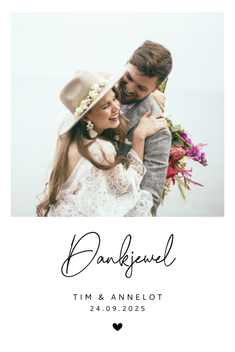 Bedankkaart bruiloft met polaroid foto idee