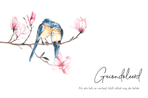 Liefdevolle condoleancekaart met vogels op een magnolia tak