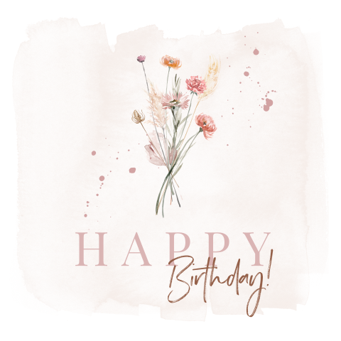 Felicitatiekaart verjaardag met droogbloemen en watercolor