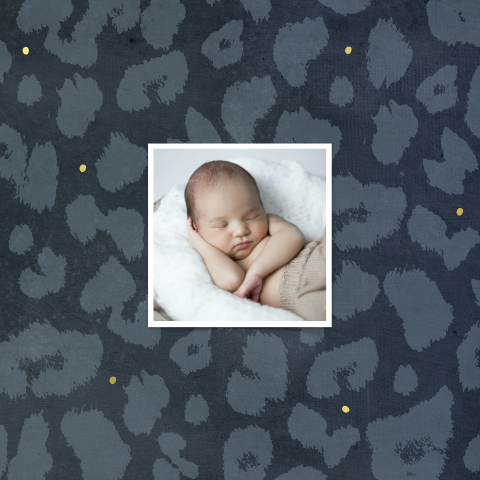 Geboortekaartje jongen goudfolie stoer met panterprint