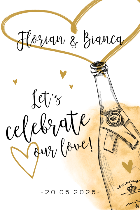 Huwelijksverjaardag uitnodiging met champagnefles