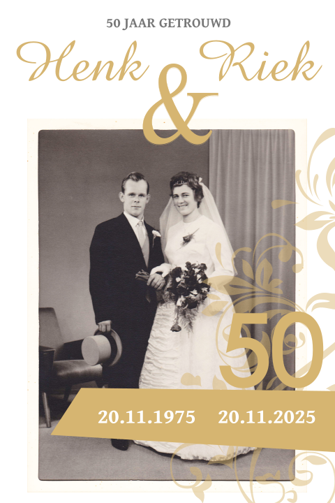 Prachtige kaart uitnodiging 50 jarig huwelijksfeest
