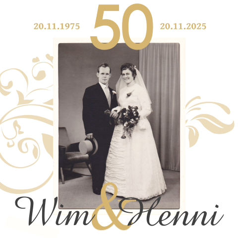 Hedendaags 50 jaar getrouwd uitnodiging met goud en zwart-wit foto MI-66