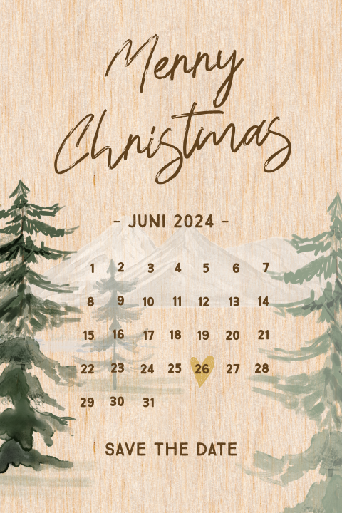 Kerst save the date op echt hout