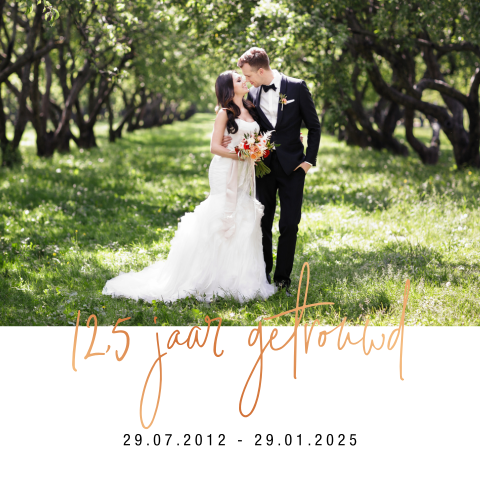 Koperfolie uitnodiging 12,5 jaar getrouwd met foto