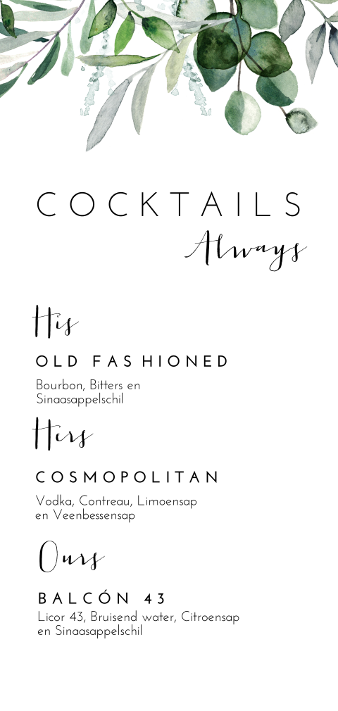 Stijlvolle signature drinks menu
