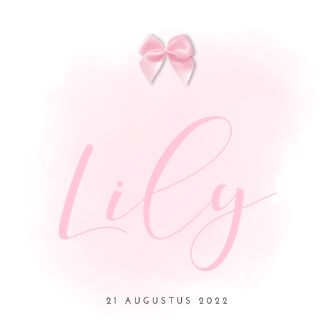 Lief en minimalistisch geboortekaartje meisje met roze strikje