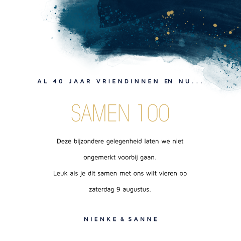 Verwonderlijk Kaart samen 100 jaar met donkerblauwe watercolor AX-01