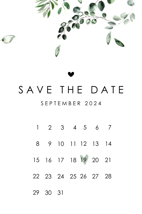 Botanische save the date uitnodiging met kalender