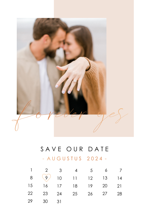 Save the date kaart met kalender en persoonlijke foto