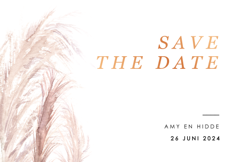 Save the date uitnodiging met pampasgras