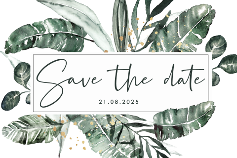 Save the date uitnodiging met jungle bladeren