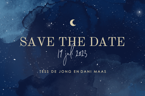Save the date uitnodiging stardust celestial watercolor maan