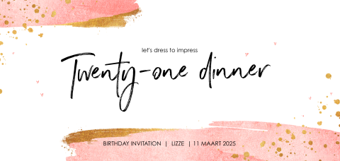 Twenty one dinner uitnodigingskaart roze met goud