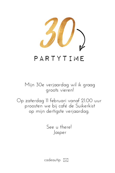 Goede Uitnodiging 30 jaar verjaardag met watercolor en gouden letters UN-07