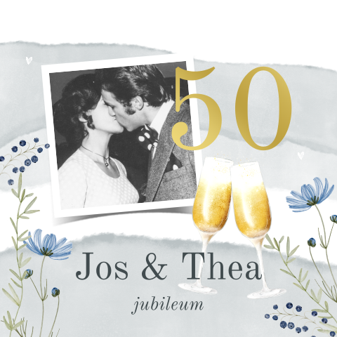 Jubileum uitnodiging 50 jaar met bloemen
