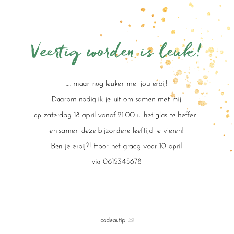 Onwijs Uitnodiging 40e verjaardag vrouw met groene watercolor NL-96