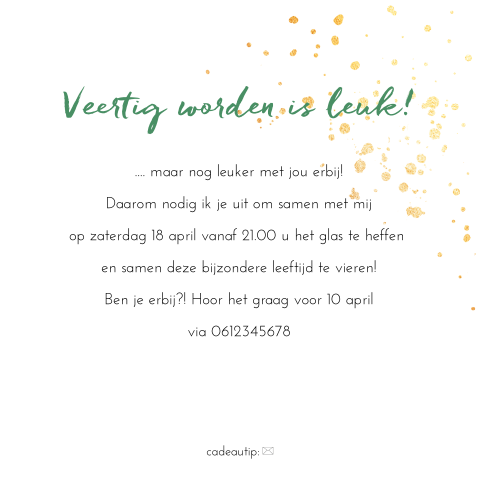 Verwonderend Uitnodiging 40e verjaardag vrouw met groene watercolor AB-56