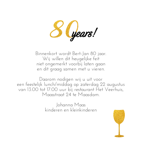 Ongebruikt Uitnodiging 80 jaar verjaardag - MadeforMoments VM-85