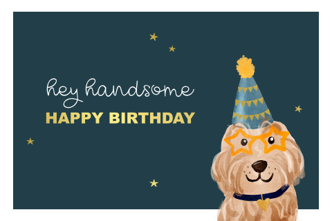 Verjaardagskaart met hond feestmuts