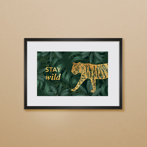 Poster tijger met goudfolie tekst - 40x30 cm
