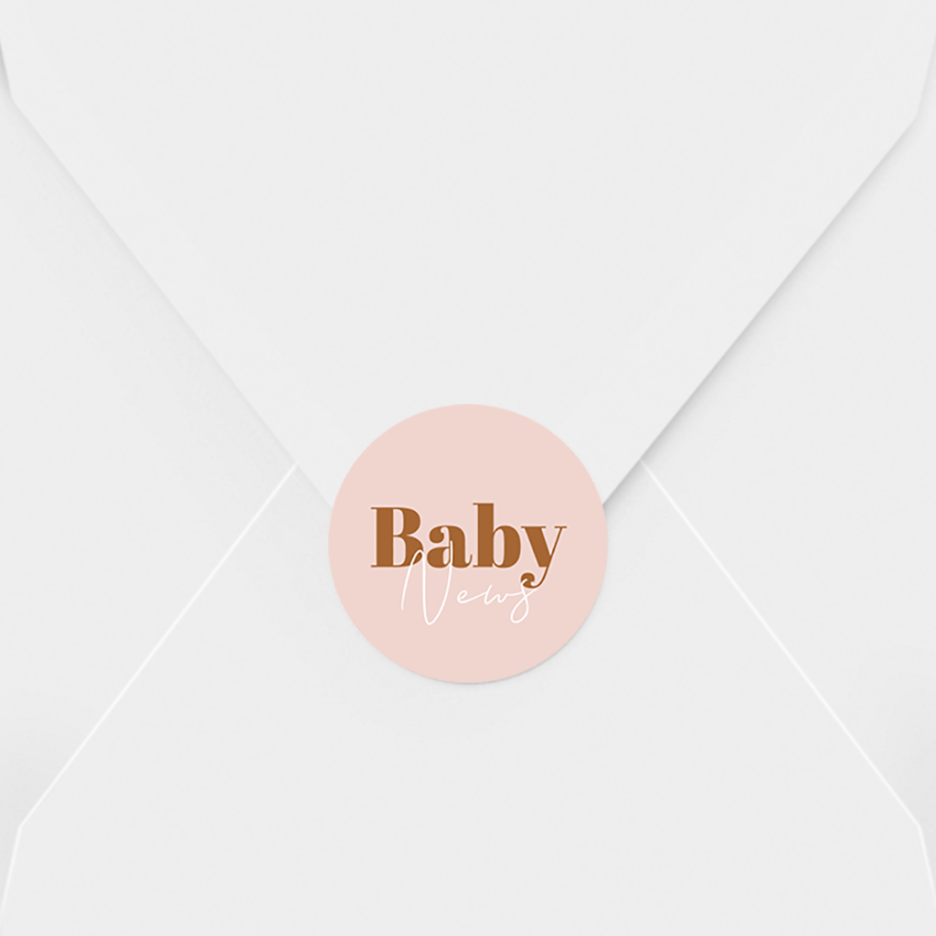 Roze sluitsticker met baby news 25 stuks