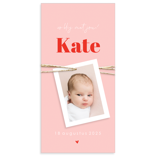 Geboortekaartje meisje met foto label in trendkleuren