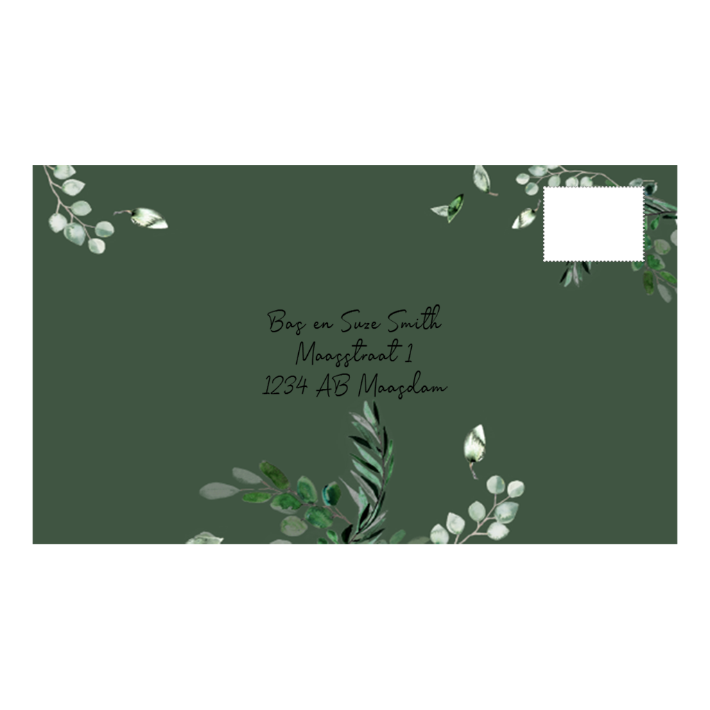 Botanische envelop met donkergroene achtergrond