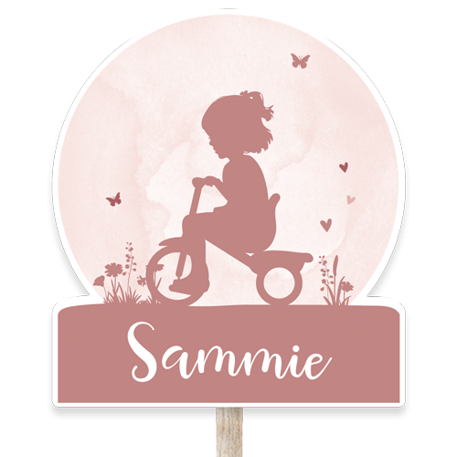 Tuinbord voor meisje met silhouetje en fietsje