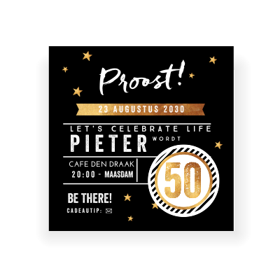 1 stuk zwart-gouden banner voor de 50e verjaardag, decoratie voor de